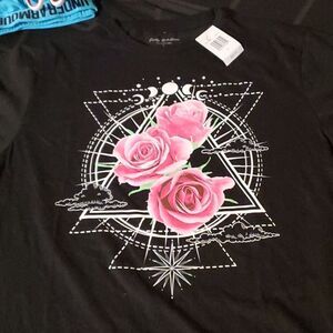 Pretty Rebellious Black pink  floral and white print L New